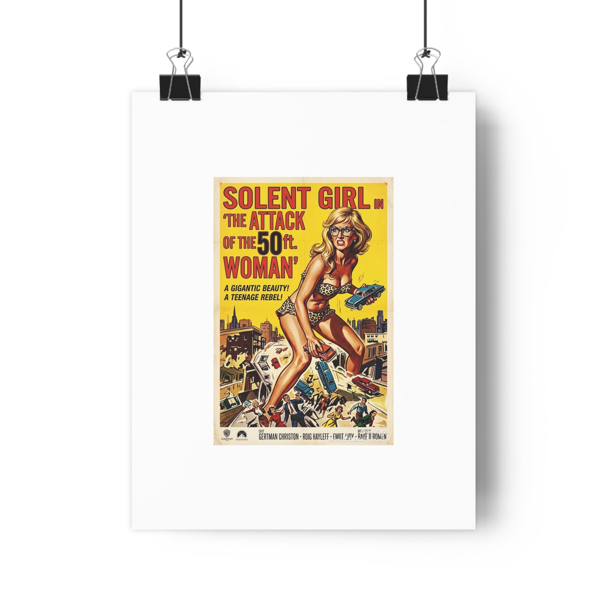 Vintage Sci‑Fi Movie Poster — "Solent Girl: The Attack of the 50ft Woman" Paper Poster