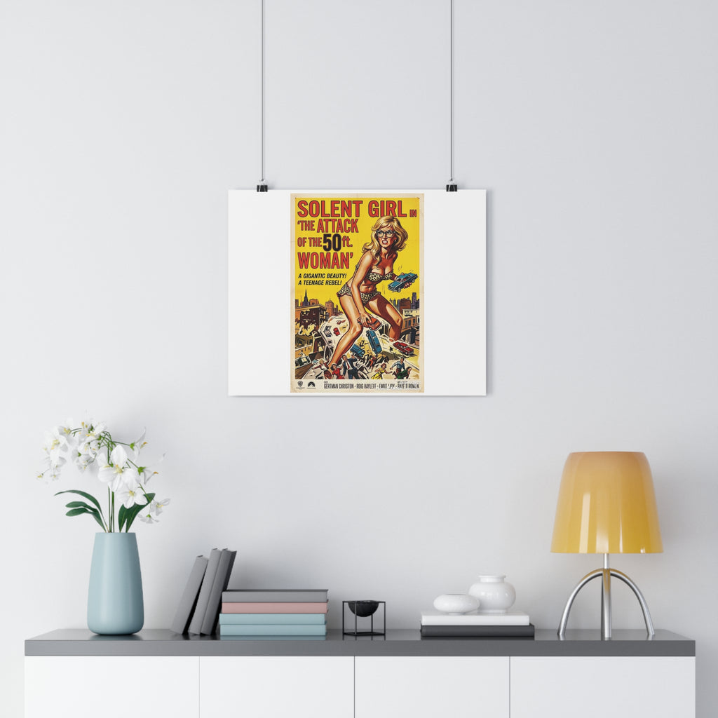 Vintage Sci‑Fi Movie Poster — "Solent Girl: The Attack of the 50ft Woman" Paper Poster