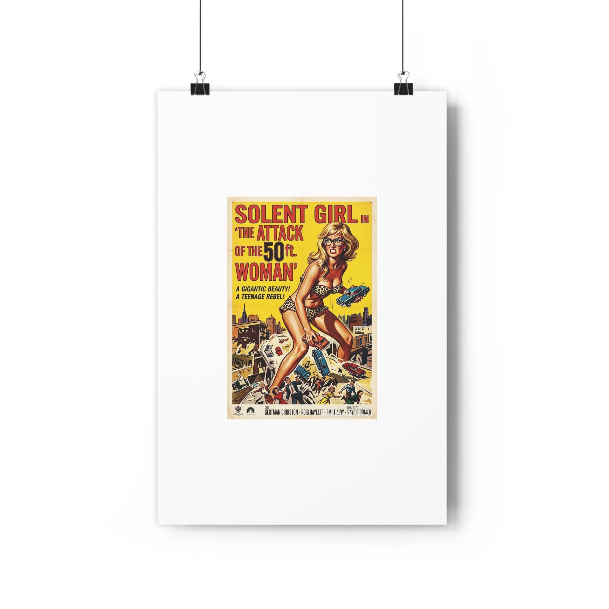 Vintage Sci‑Fi Movie Poster — "Solent Girl: The Attack of the 50ft Woman" Paper Poster