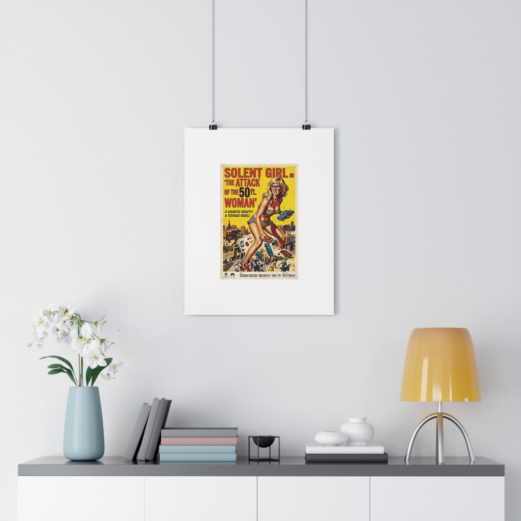 Vintage Sci‑Fi Movie Poster — "Solent Girl: The Attack of the 50ft Woman" Paper Poster
