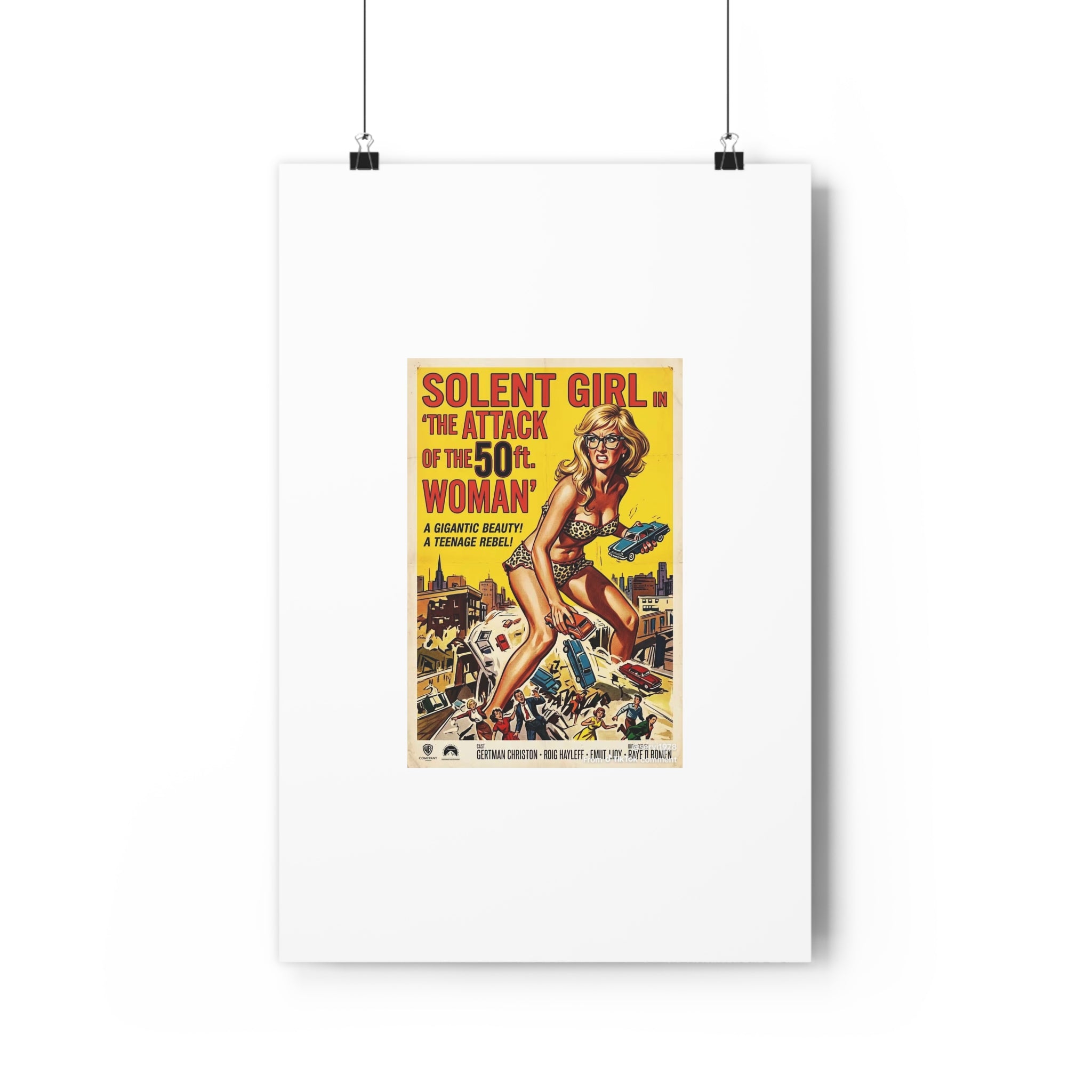 Vintage Sci‑Fi Movie Poster — "Solent Girl: The Attack of the 50ft Woman" Paper Poster