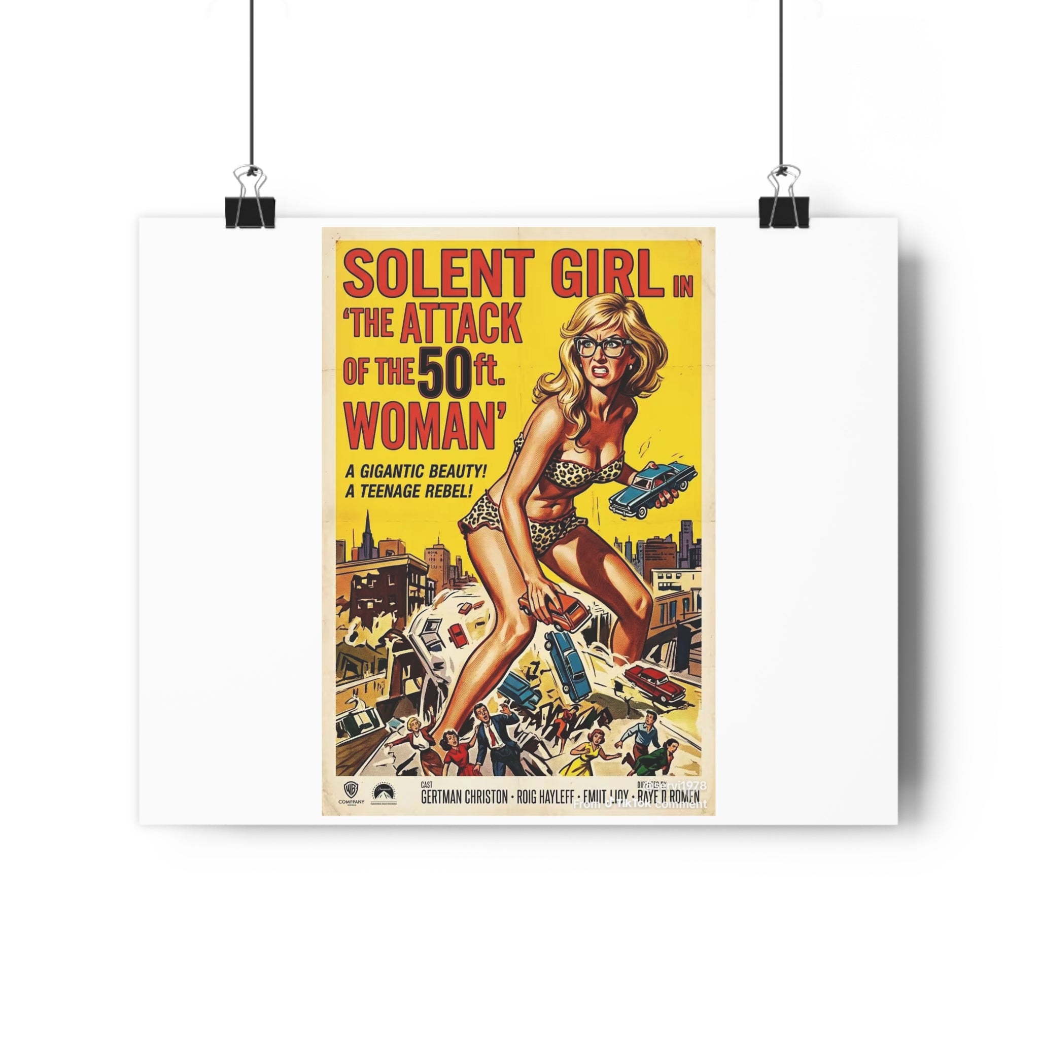 Vintage Sci‑Fi Movie Poster — "Solent Girl: The Attack of the 50ft Woman" Paper Poster