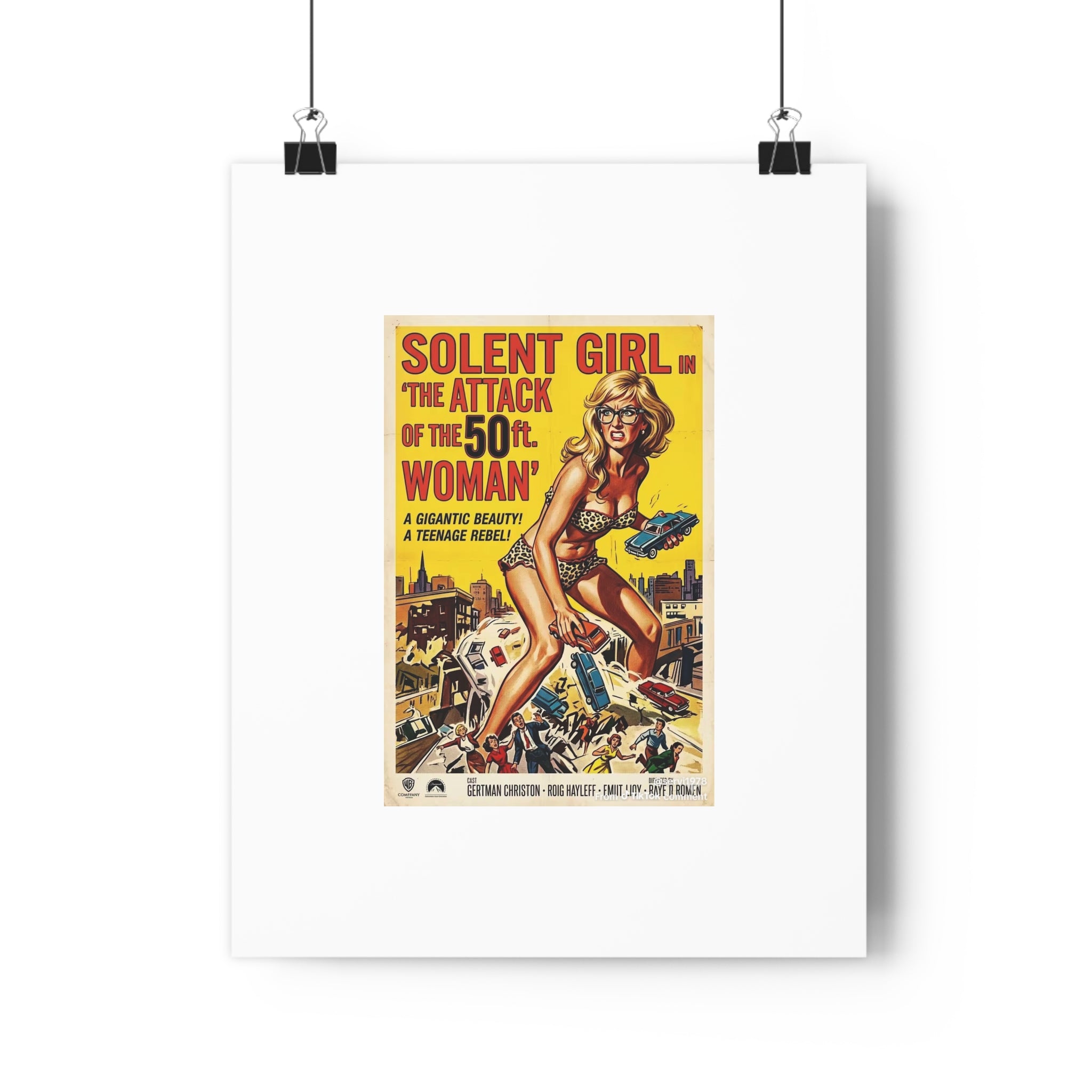 Vintage Sci‑Fi Movie Poster — "Solent Girl: The Attack of the 50ft Woman" Paper Poster