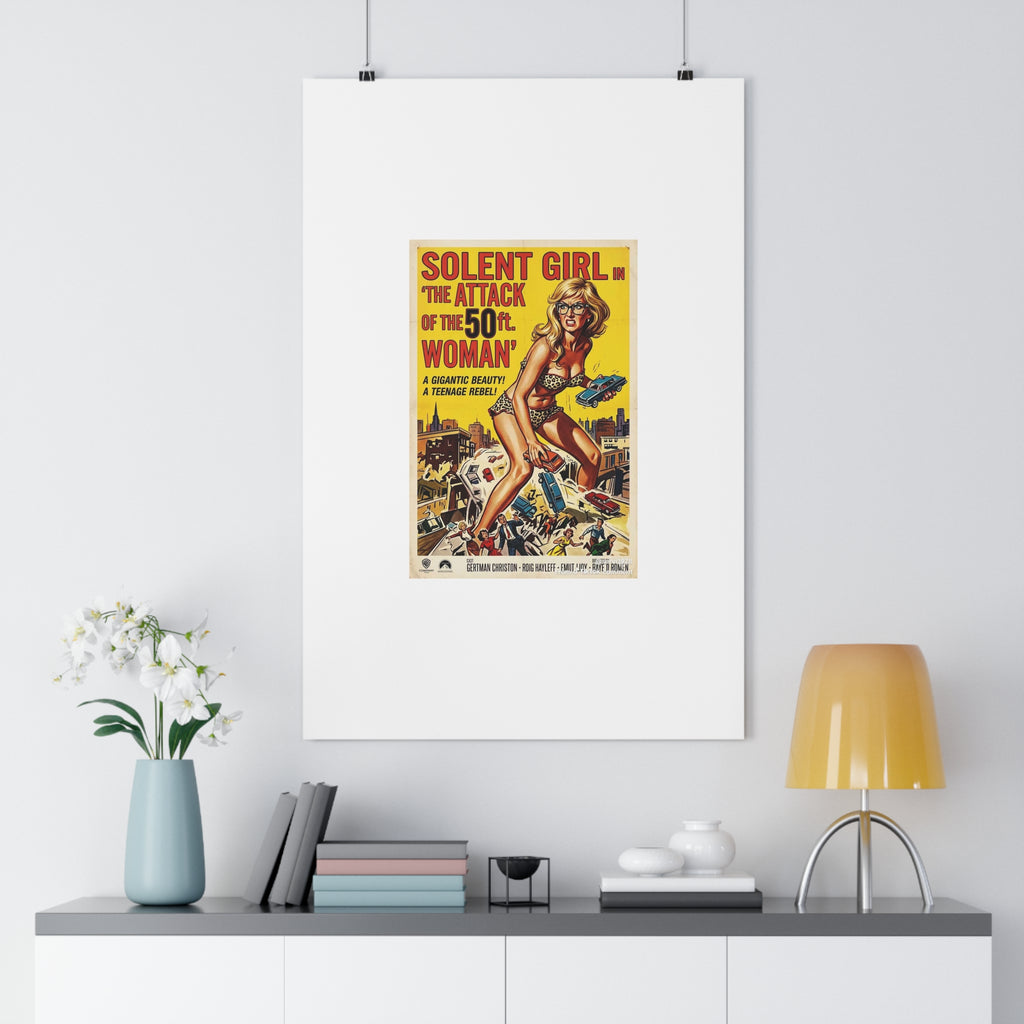 Vintage Sci‑Fi Movie Poster — "Solent Girl: The Attack of the 50ft Woman" Paper Poster