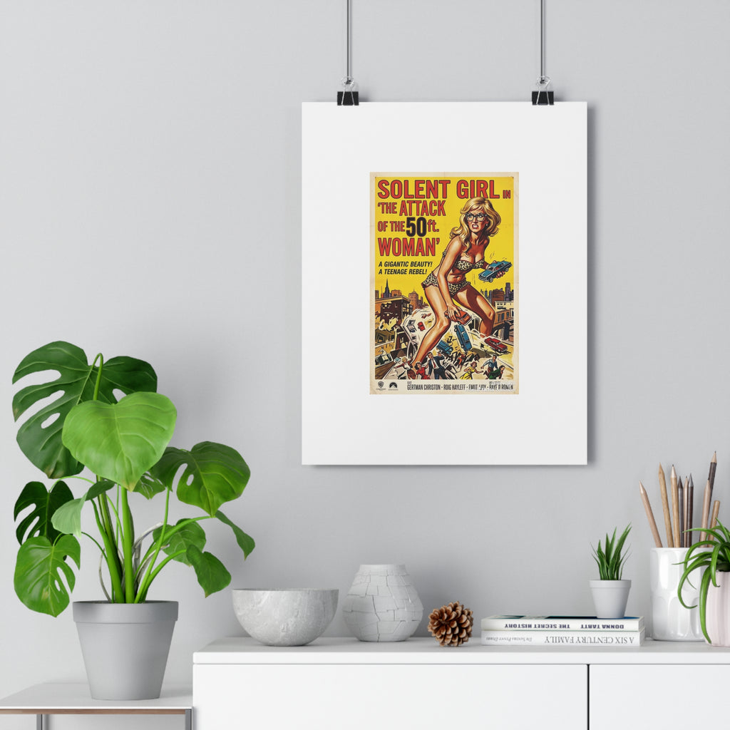 Vintage Sci‑Fi Movie Poster — "Solent Girl: The Attack of the 50ft Woman" Paper Poster